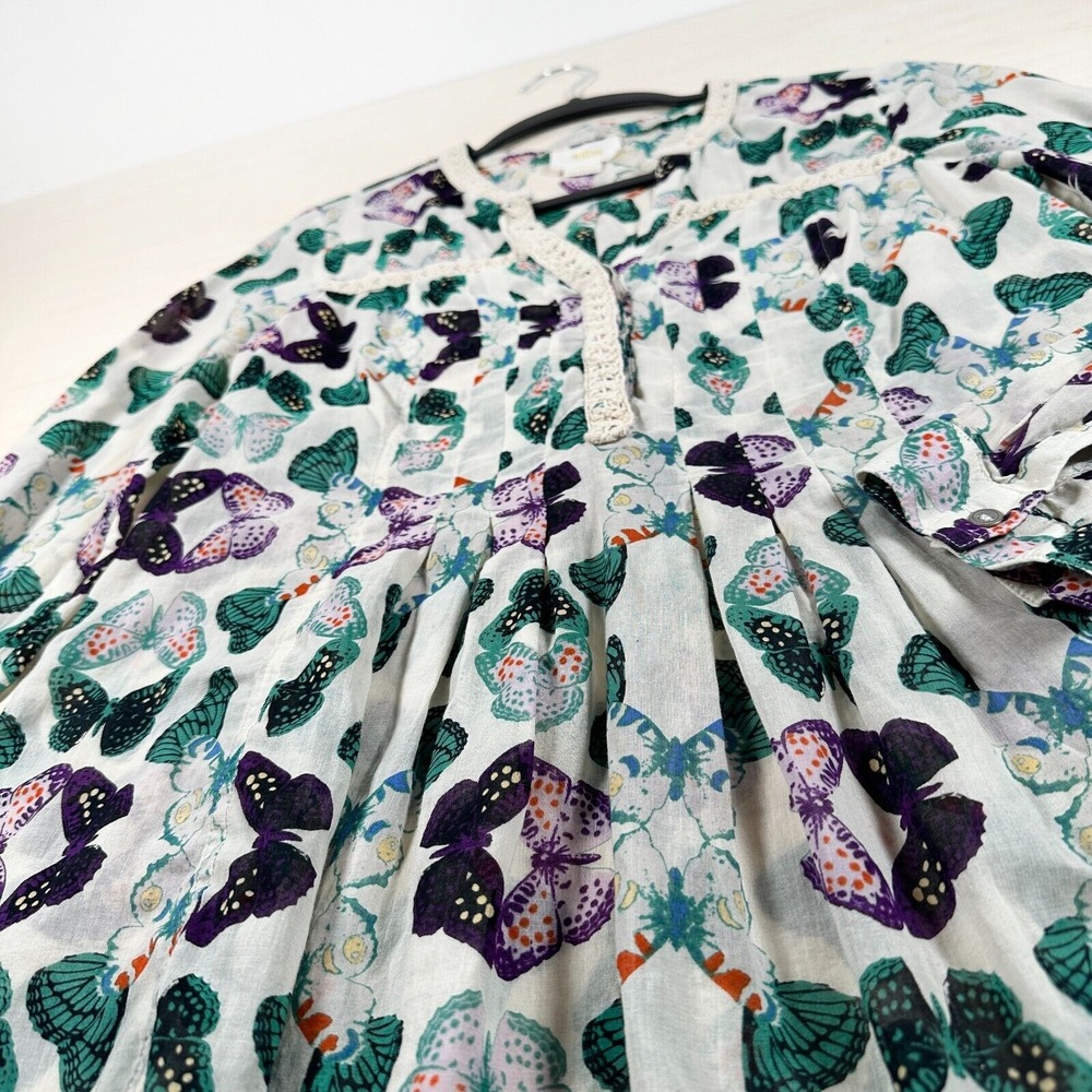 Maeve Butterfly Print Blouse - Cream and Green - Picture 3 of 9